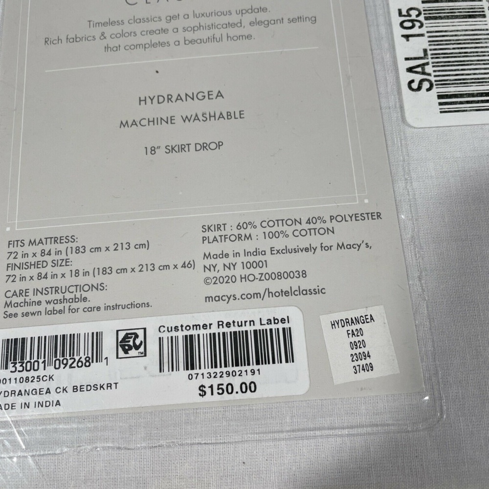 NWT [ California King ] Bedskirt for Hotel Collection‎ Hydrangea - Picture 5 of 9